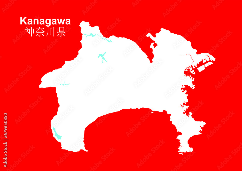 White map of Kanagawa Prefecture with red background White map of Kanagawa Prefecture with red background