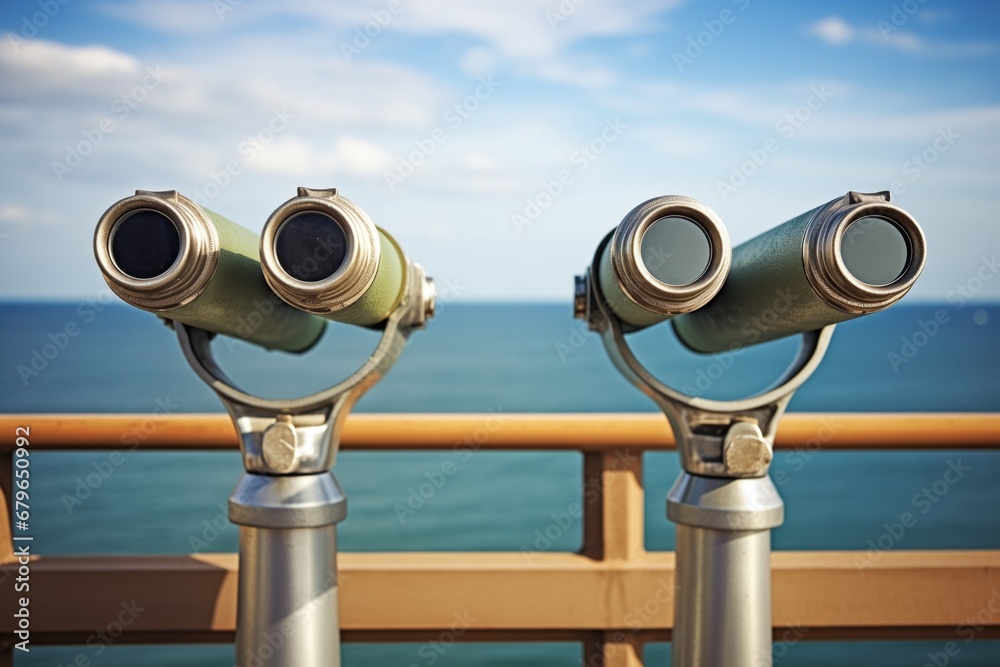 binoculars on ship railing against sea binoculars on ship railing against sea