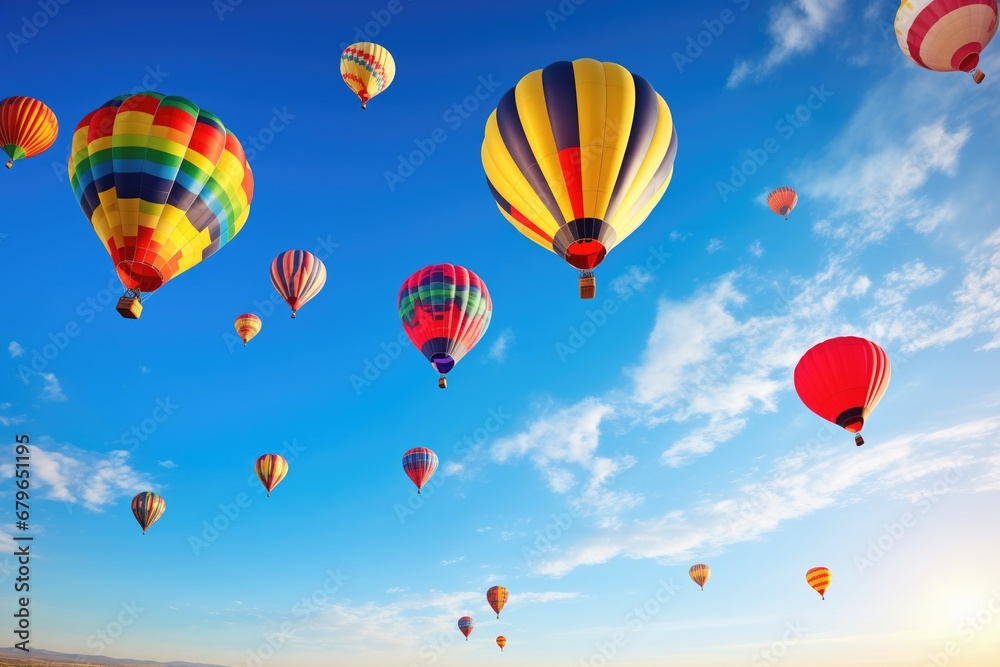 Fototapeta premium vibrant hot air balloons ascending on a clear day