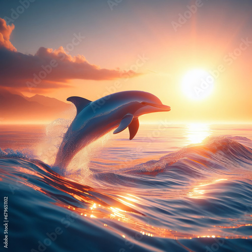 dolphin in sunset Generative AI 