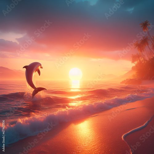 sunset at the beach, Generative AI 