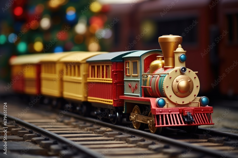 toy train carrying miniature holiday gifts