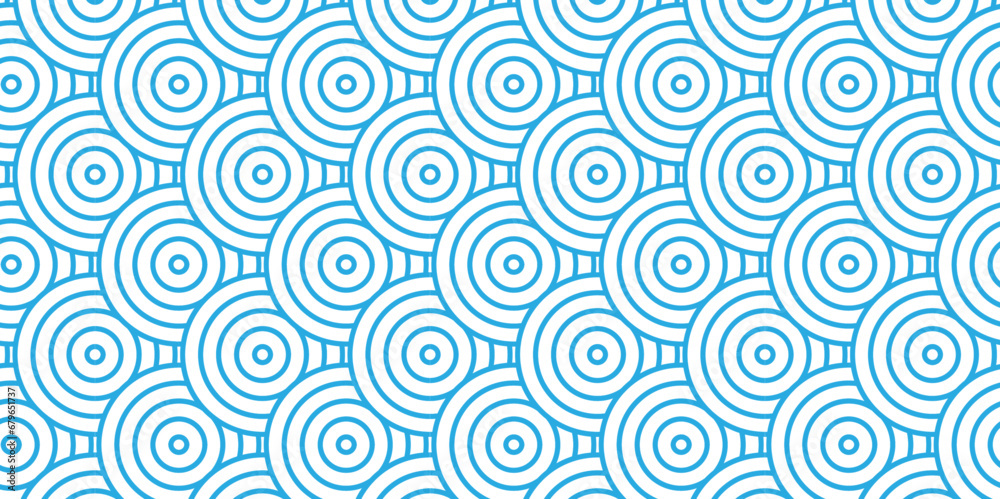 Modern geometric ocean spiral pattern and abstract circle wave lines. blue seamless tile stripe geomatics overlapping create retro square line backdrop pattern background. Overlapping Pattern.