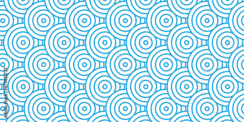 Modern geometric ocean spiral pattern and abstract circle wave lines. blue seamless tile stripe geomatics overlapping create retro square line backdrop pattern background. Overlapping Pattern.