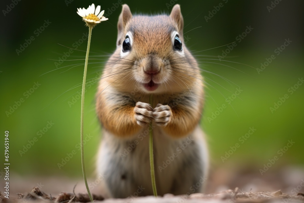a chipmunk stuffing its cheeks with seeds from a garden - obrazy, fototapety, plakaty 
