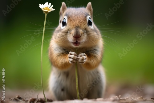 Fototapeta a chipmunk stuffing its cheeks with seeds from a garden