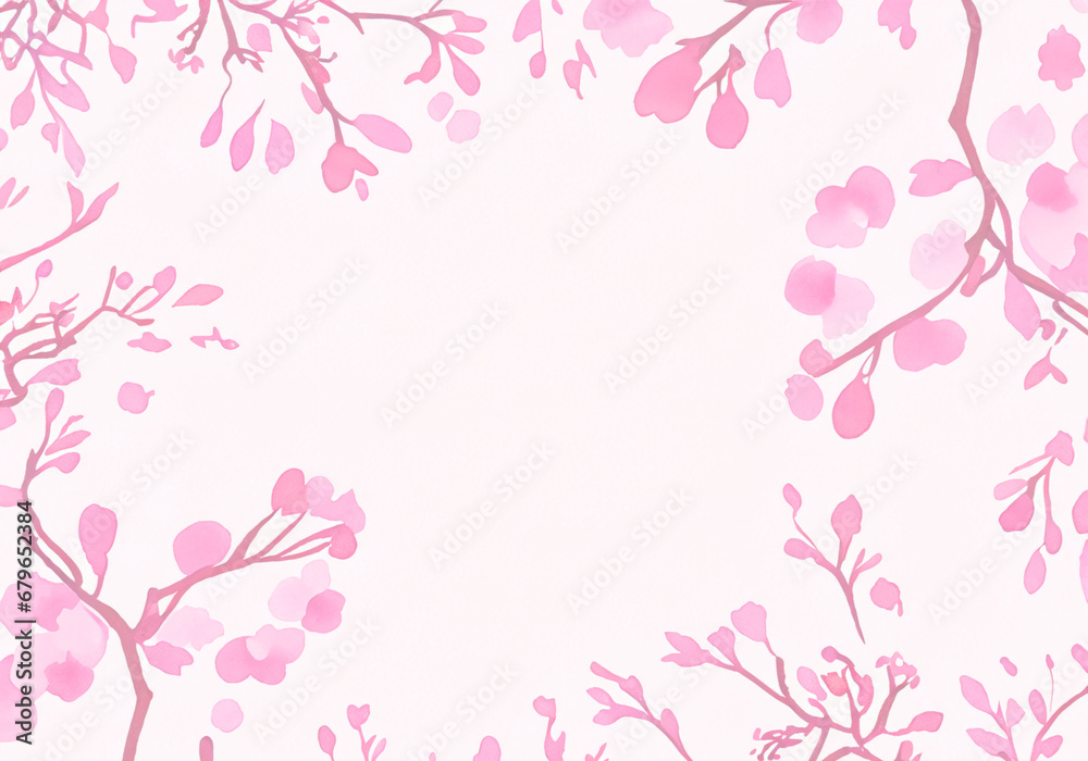 水彩で描いた美しい桜の花の花びらのフレーム背景