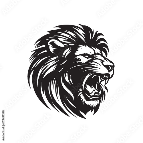Fototapeta Naklejka Na Ścianę i Meble -  Noble Charm: Silhouetted Lion Face - An Artistic Silhouette Capturing the Noble Charm, Commanding Presence, and Imposing Elegance of the Lion