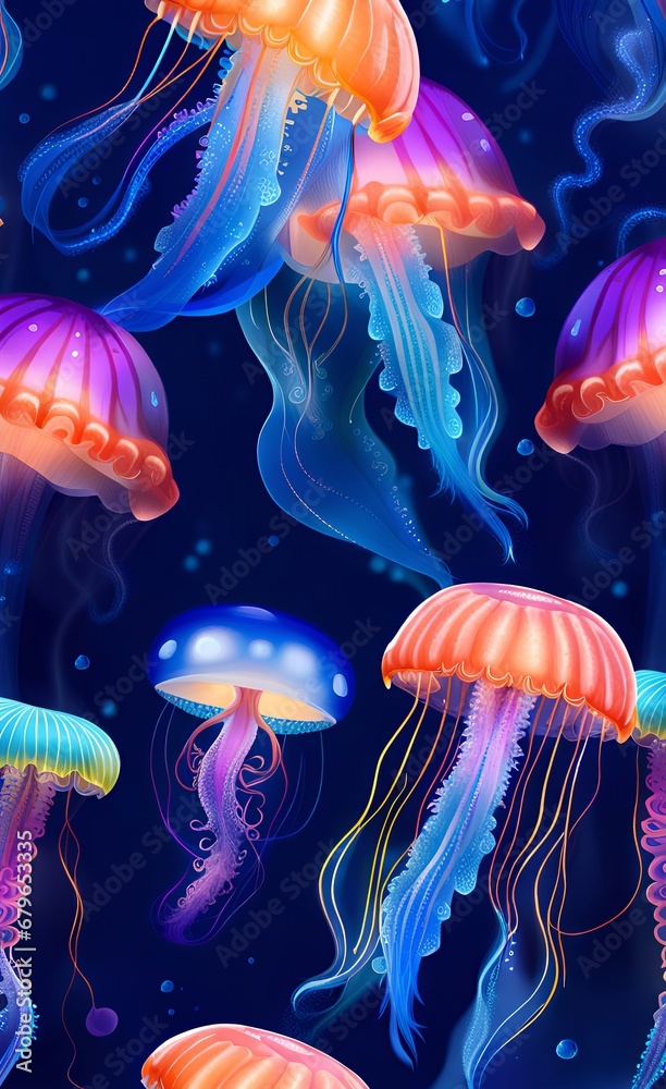 Abstract background with glowing jellyfish. AI Abstract background with glowing jellyfish. AI