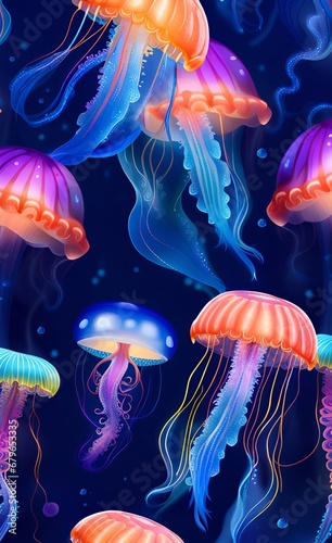Abstract background with glowing jellyfish. AI © vvicca