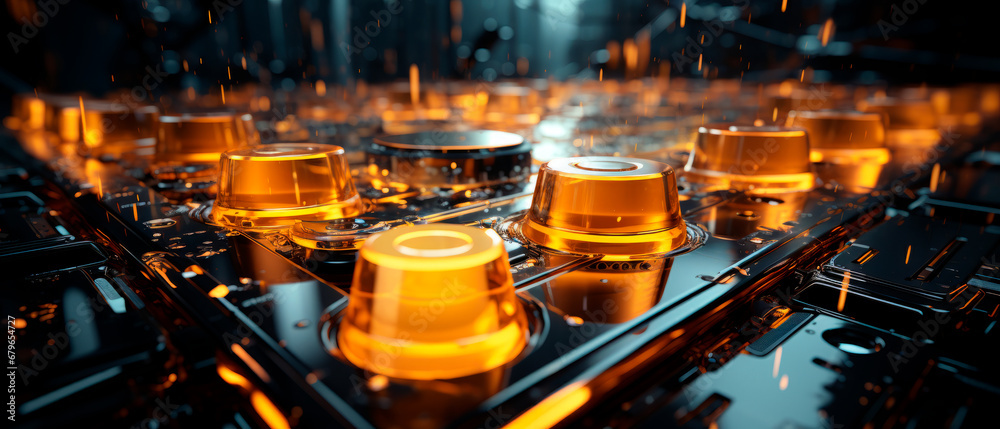 3D render circuit board futuristic technology background. Colorful and