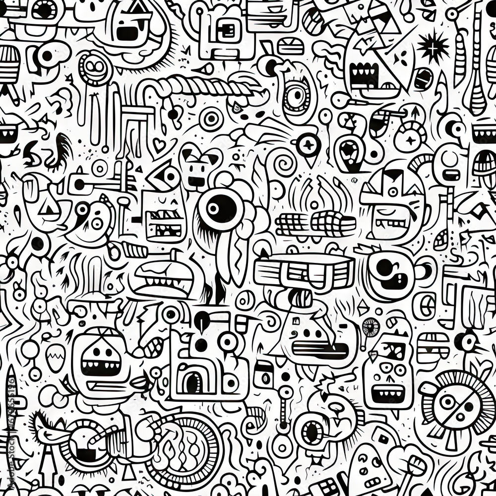 seamless pattern of Doodle Art, line drawing seamless pattern of Doodle Art, line drawing