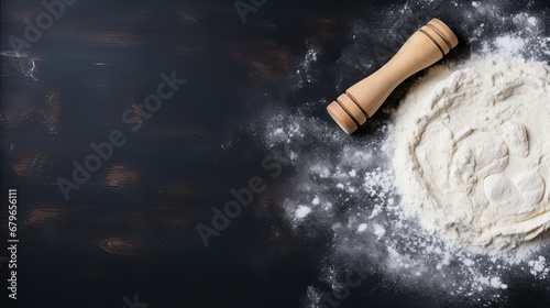 Rolling Pin And white flour on a Dark background