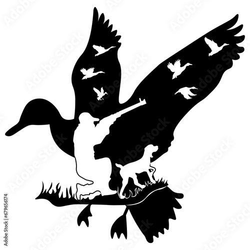 Duck and Hunter, Hand Drawn Vector Illustration photo
