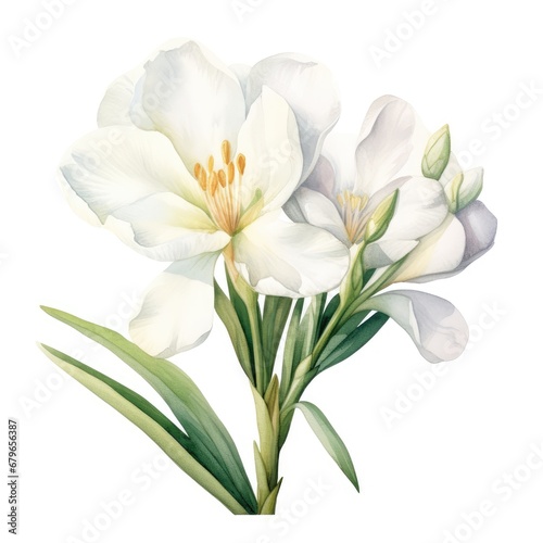 Freesia Flower Watercolor Illustration