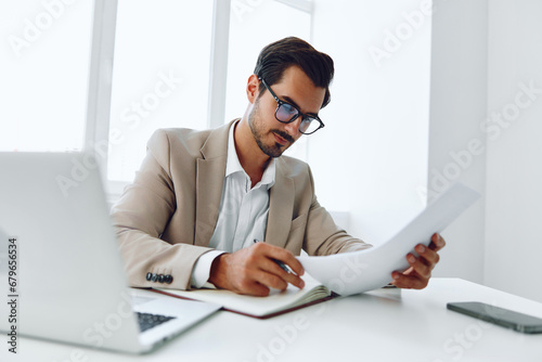 Office planning paper businessman holding