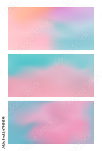 Abstract background with delicate gradient. Set of 3 horizontal vector illustrations