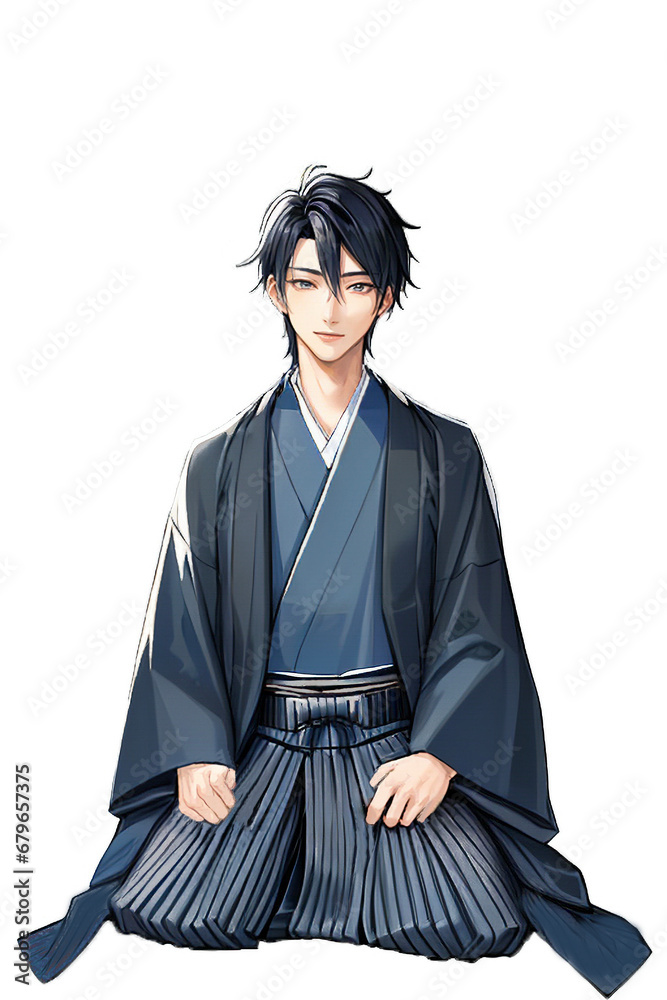 羽織と袴を着用して正座をしている着物男子 Stock Illustration | Adobe Stock