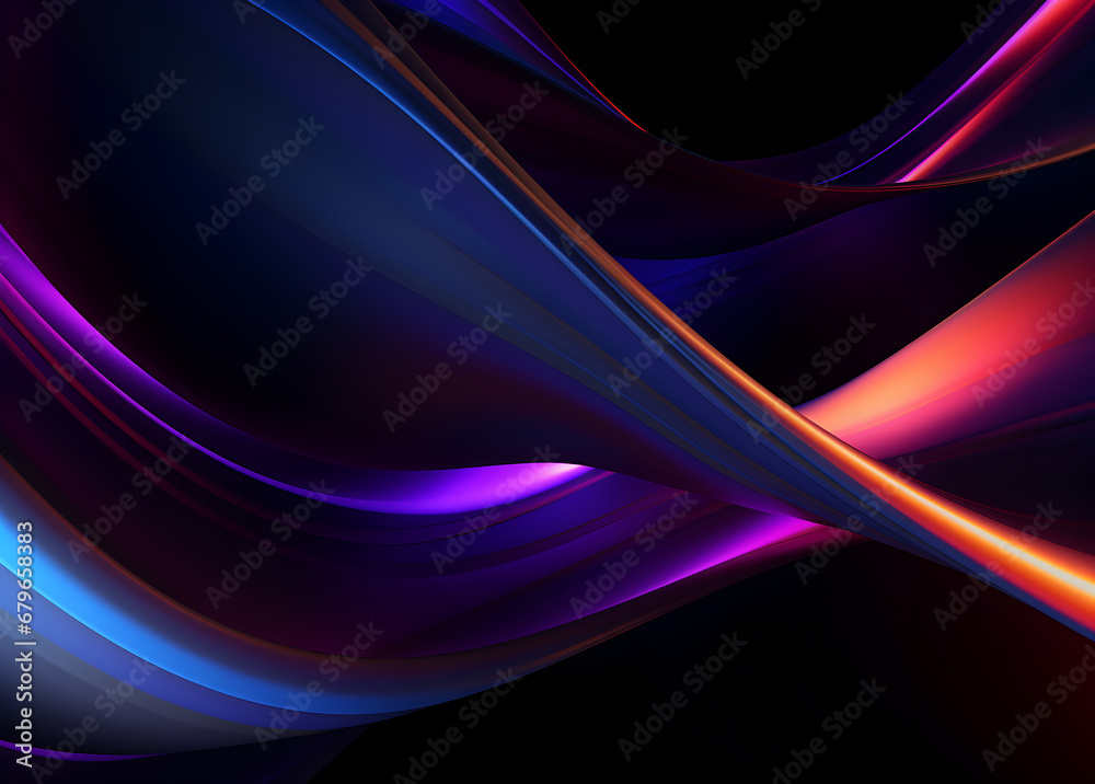 Fototapeta premium Waves of multicolored neon light on a dark background.