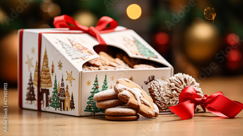 Christmas biscuits, holiday biscuit gift box and home bakes, winter holidays present for English country tea in the cottage, homemade shortbread and baking recipe