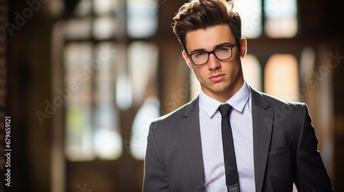 Young businessman wearing glasses.