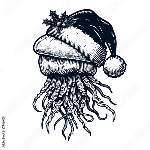 jellyfish wearing a Christmas hat sketch