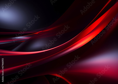 Swirling red neon lights on a dark backdrop. Futuristic wide horizontal background.