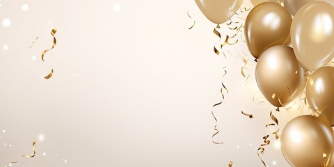 Golden jubilation. Festive confetti extravaganza. Celebration bliss on christmas or birthday. Shimmering confetti delight. Party perfection. Elegant balloons and glittering