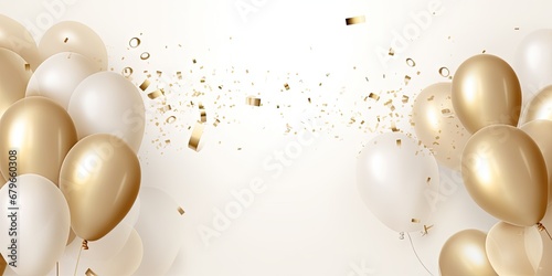Golden jubilation. Festive confetti extravaganza. Celebration bliss on christmas or birthday. Shimmering confetti delight. Party perfection. Elegant balloons and glittering