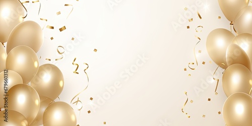 Golden jubilation. Festive confetti extravaganza. Celebration bliss on christmas or birthday. Shimmering confetti delight. Party perfection. Elegant balloons and glittering