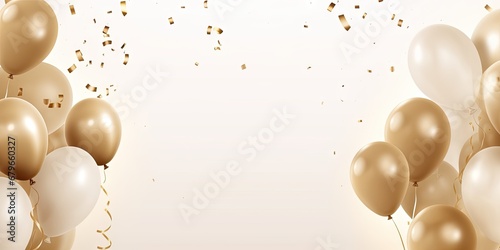 Golden jubilation. Festive confetti extravaganza. Celebration bliss on christmas or birthday. Shimmering confetti delight. Party perfection. Elegant balloons and glittering