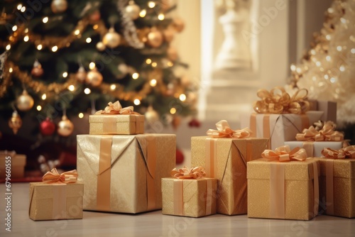 many christmas gifts under decorated christmas tree © krissikunterbunt