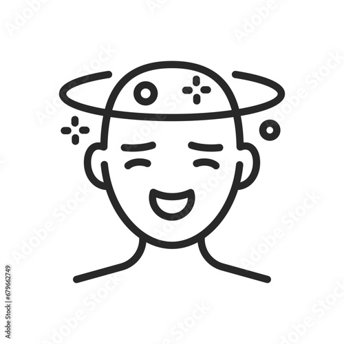 Euphoria Icon. Vector Outline Editable Isolated Sign of a Person Surrounded by Swirling Elements and Thoughts, Symbolizing the Joyful State of Euphoria and Blissful Happiness.