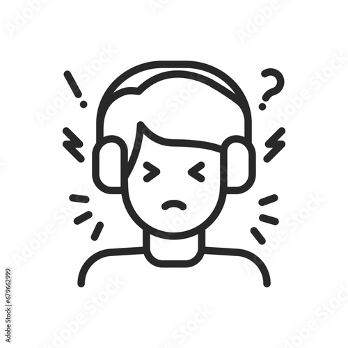 Social Phobia Icon. Vector Outline Editable Isolated Sign of a Person Distressed by Loud Noises and Modern Society, Symbolizing Social Phobia and Anxiety.