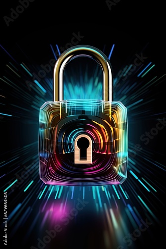 Padlock, cyber security technology. Privacy, data protection concept. Generative Ai