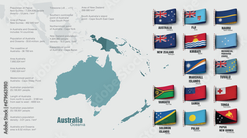 the oceania map divided by countries. Vector illustration photo