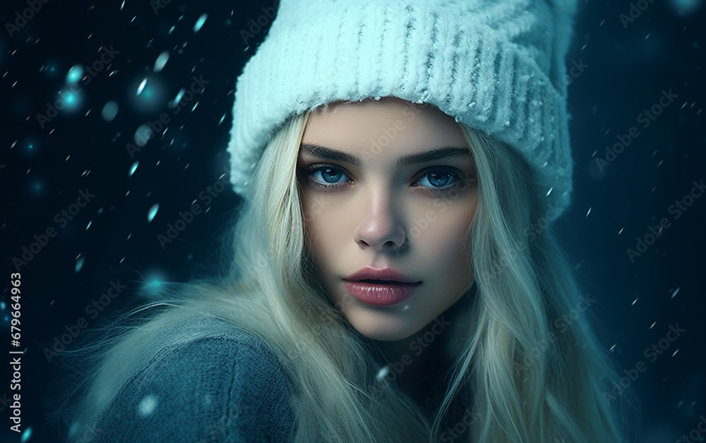Winter Elegance Beautiful Woman in Wool Hat Winter Elegance Beautiful Woman in Wool Hat