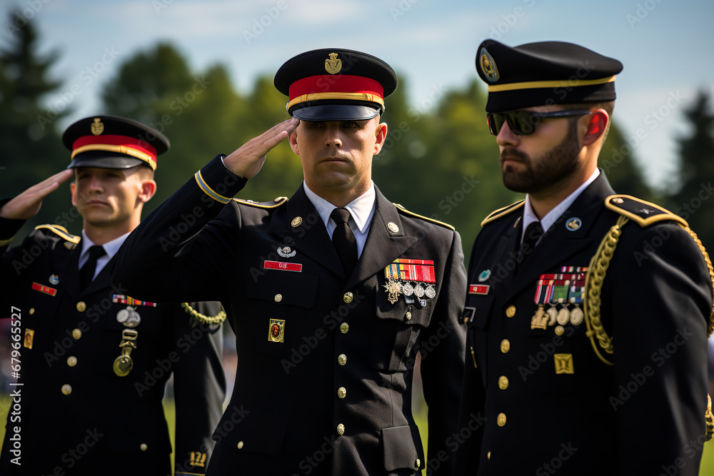 A formal military ceremony where the transfer of authority is taking place, with soldiers standing at attention A formal military ceremony where the transfer of authority is taking place, with soldiers standing at attention