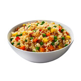 Isolated illustration of a bowl of fried rice with vegetables. For covers, banners and other projects about vegetarian food.