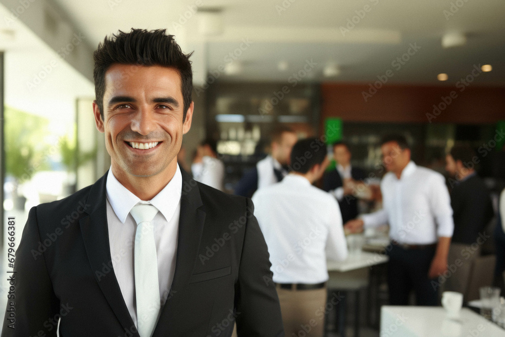 Fototapeta premium Portrait of a latin handsome businessman standing in the office.