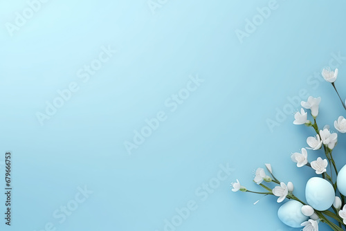 Easter eggs on a icy blue background, Easter Banner, copy space 