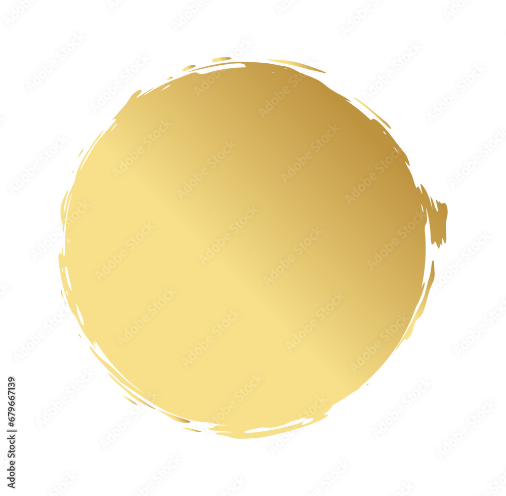 Golden grunge circle and brushes. Gold paints. Vector illustration.
