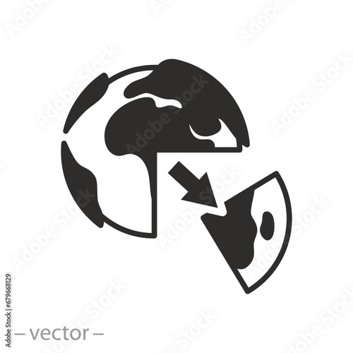 pie chart world divided icon, global infographic, world statistics, flat symbol - editable stroke vector illustration photo