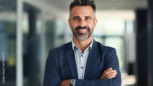 Middle age hispanic business man smiling confident looking at camera with smile at face.