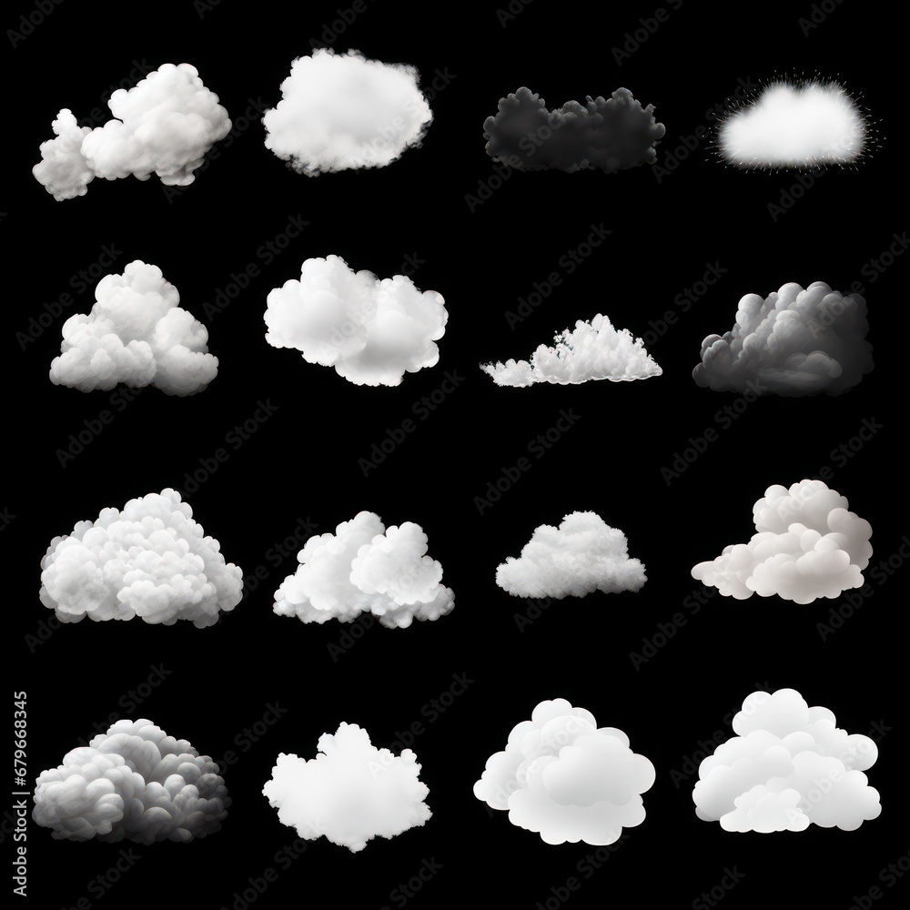 Collection of white cloud on black background Collection of white cloud on black background