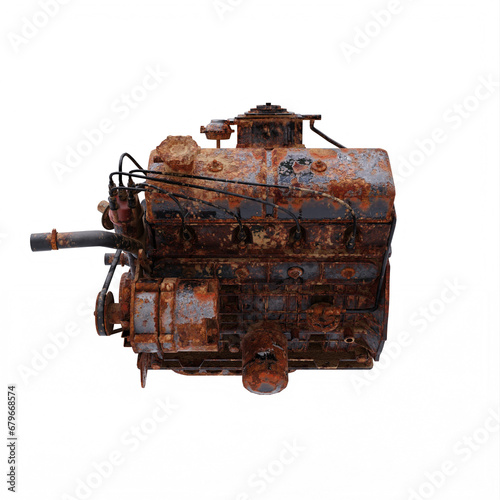 Old car engine block rusted