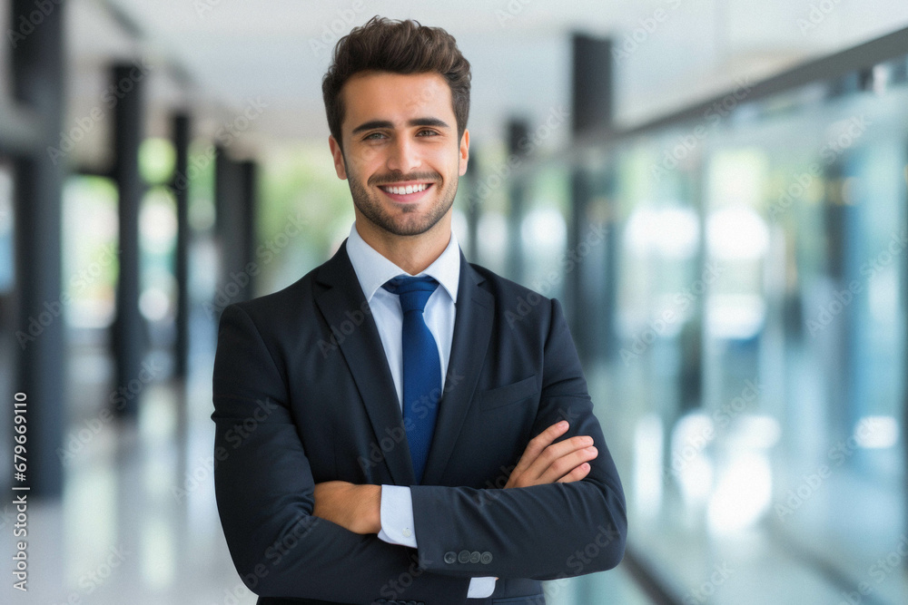 Portrait of smiling businessman in modern office. Portrait of smiling businessman in modern office.