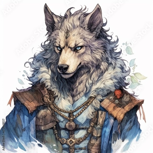 Wolfie giant wolf with blue eyes painted painting wallpaper image AI generated art