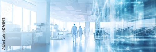 Blurred interior of hospital with doctors