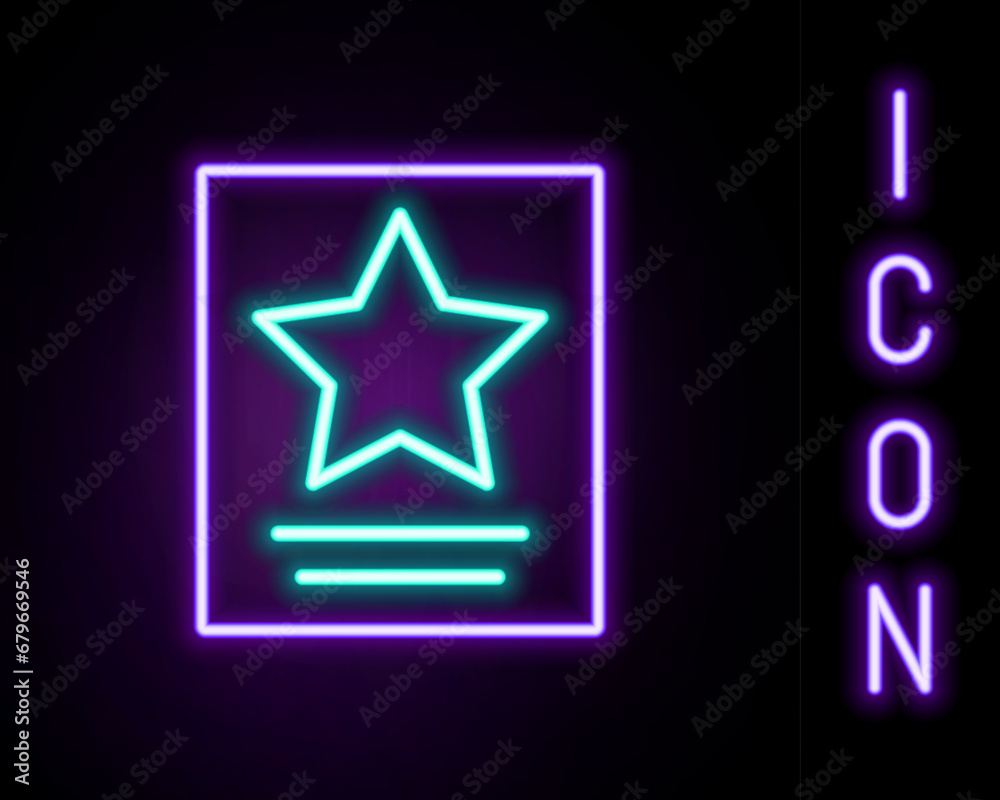 Glowing neon line Hollywood walk of fame star on celebrity boulevard icon isolated on black background. Famous sidewalk, boulevard actor. Colorful outline concept. Vector Glowing neon line Hollywood walk of fame star on celebrity boulevard icon isolated on black background. Famous sidewalk, boulevard actor. Colorful outline concept. Vector